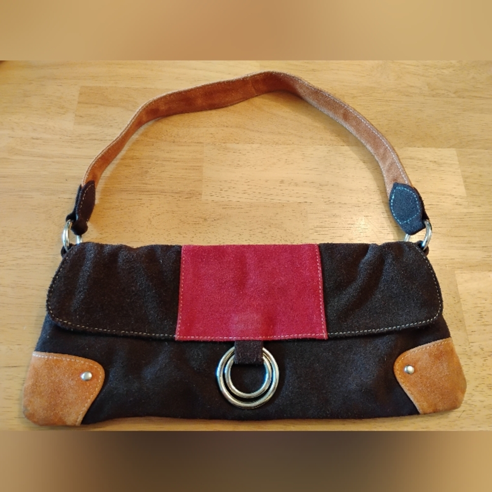 Vintage Y2K Genuine Leather Brown, Tan and Red Shoulder Bag - Picture 1 of 16